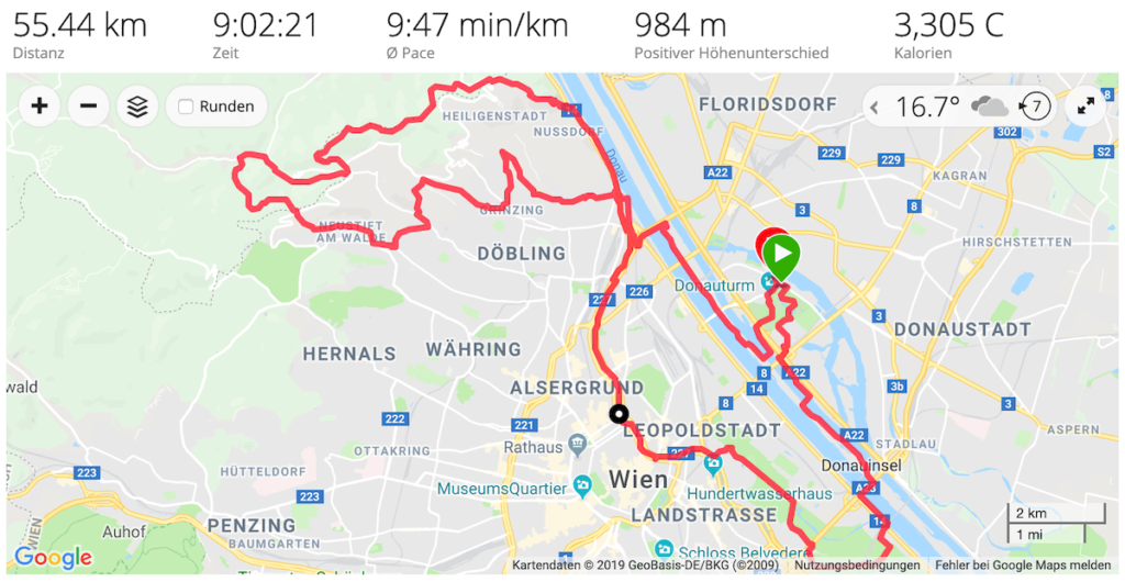 hiking route - little mammoth Vienna 55km